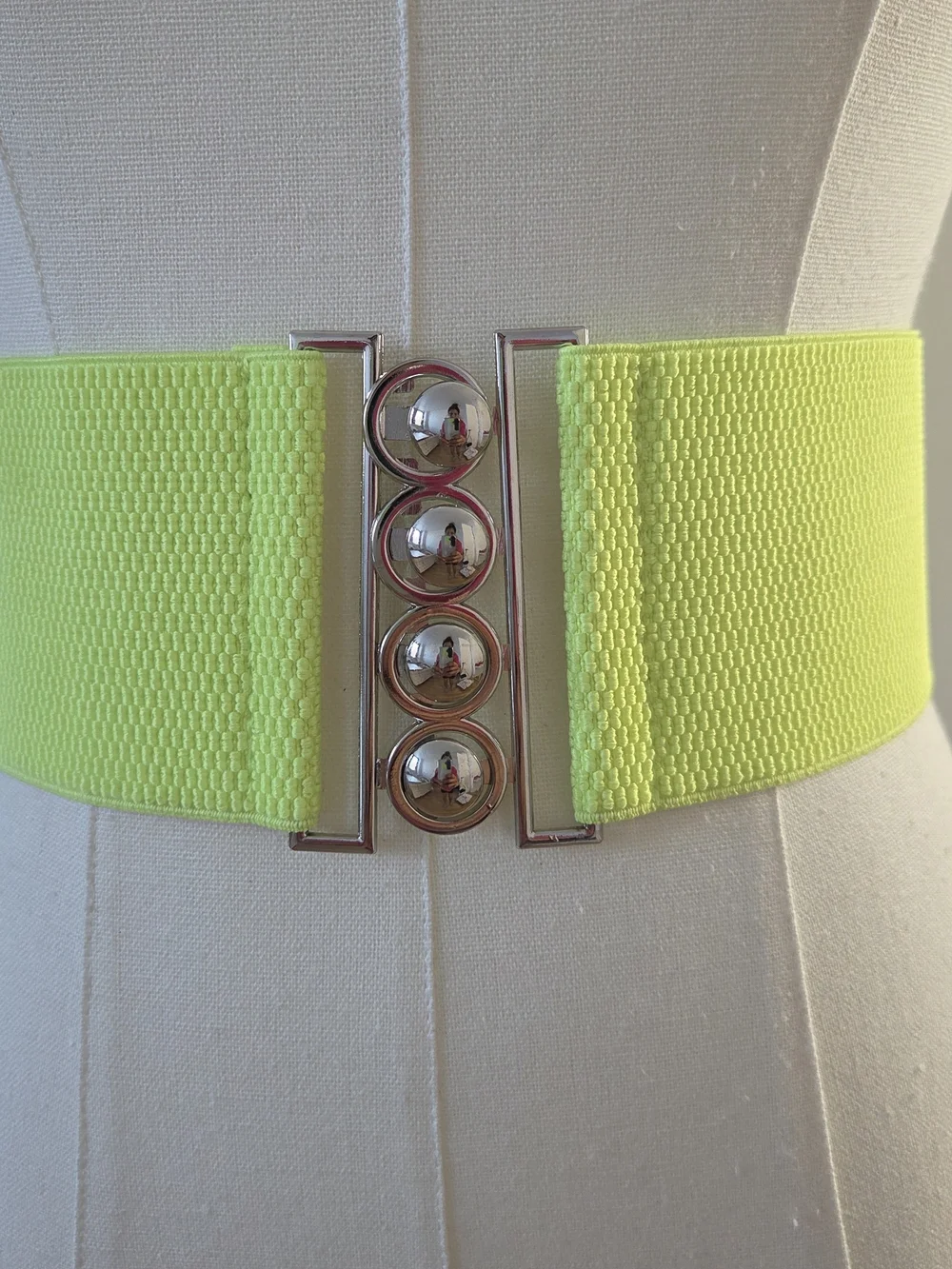 Elastic Neon Green Belt With Silver Buckle